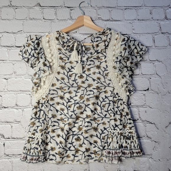 Sea New York Khloe Crema Print Crochet Accent Cotton Blend Blouse Size XS/S? - Picture 7 of 10